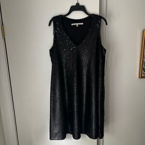 Rachel Roy Black Sequin Sleeveless V-Neck Above The Knee Cocktail Party Dress